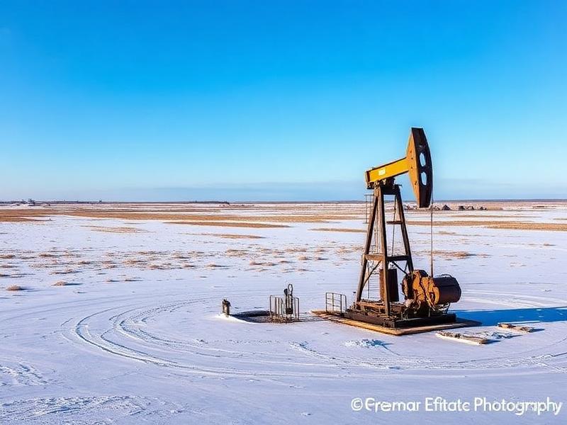 Bakken pumpjack on snowy North Dakota plains